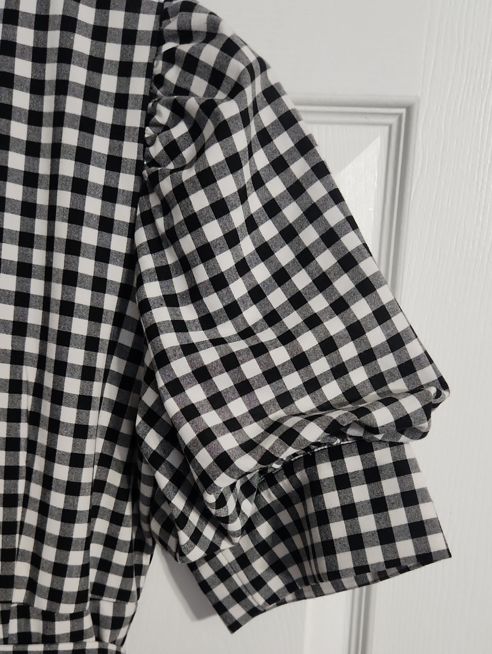 NWOT. NY&CO. Gingham Puff Sleeve Wide-leg Jumpsuit Sz.M Black/White - Picture 13 of 15